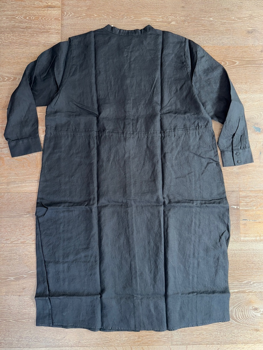EILEEN FISHER 'Organic Linen Band Collar Shirtdress' in Black - Picture 9 of 10